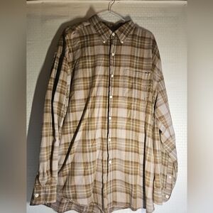 Sun River, brown/blue plaid, button up long sleeve, mens XL shirt